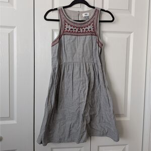 Old Navy Women's Heather Gray Cotton Flannel Aztec Embroidered Lined Tank Dress